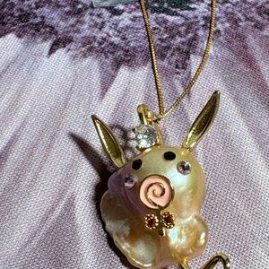 Gold and Pink Freshwater baroque pearl cute animal Pendant Necklace